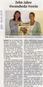 BBV 14.09.2013 Ankündigung OWANAHEDA-Jubiläum 2013 im BBV